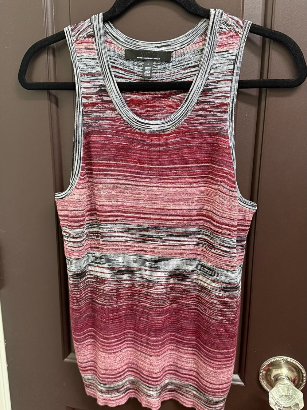 Whit House Black Market Sleeveless Ombre Stripe Knit Tank Top-maroon & black